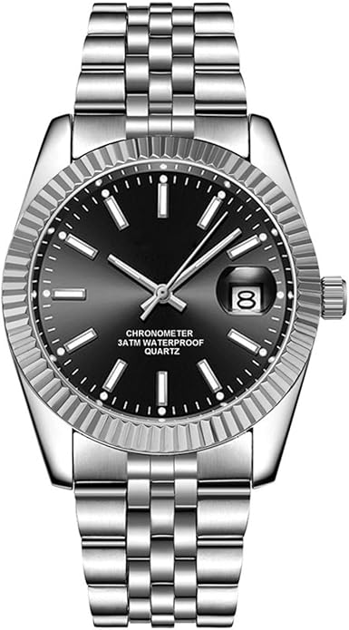 Men's Classic Analog Quartz Watch – Stainless Steel, Round Case, Date Window, Waterproof 30M