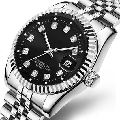 Men's Classic Analog Quartz Watch – Stainless Steel, Round Case, Date Window, Waterproof 30M
