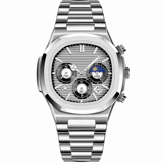 Men's Business Chronograph Watch – Stainless Steel, Quartz, Octagonal Case, Waterproof 30M, Luminous Analog Date Display