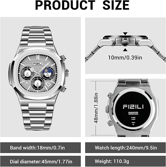 Men's Business Chronograph Watch – Stainless Steel, Quartz, Octagonal Case, Waterproof 30M, Luminous Analog Date Display