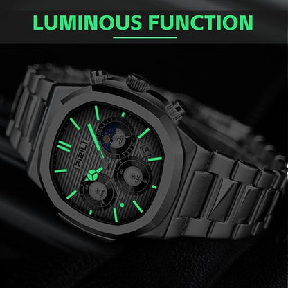 Men's Business Chronograph Watch – Stainless Steel, Quartz, Octagonal Case, Waterproof 30M, Luminous Analog Date Display