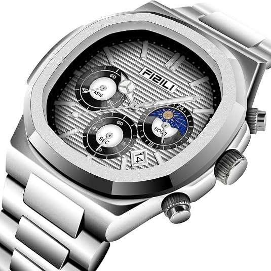 Men's Business Chronograph Watch – Stainless Steel, Quartz, Octagonal Case, Waterproof 30M, Luminous Analog Date Display