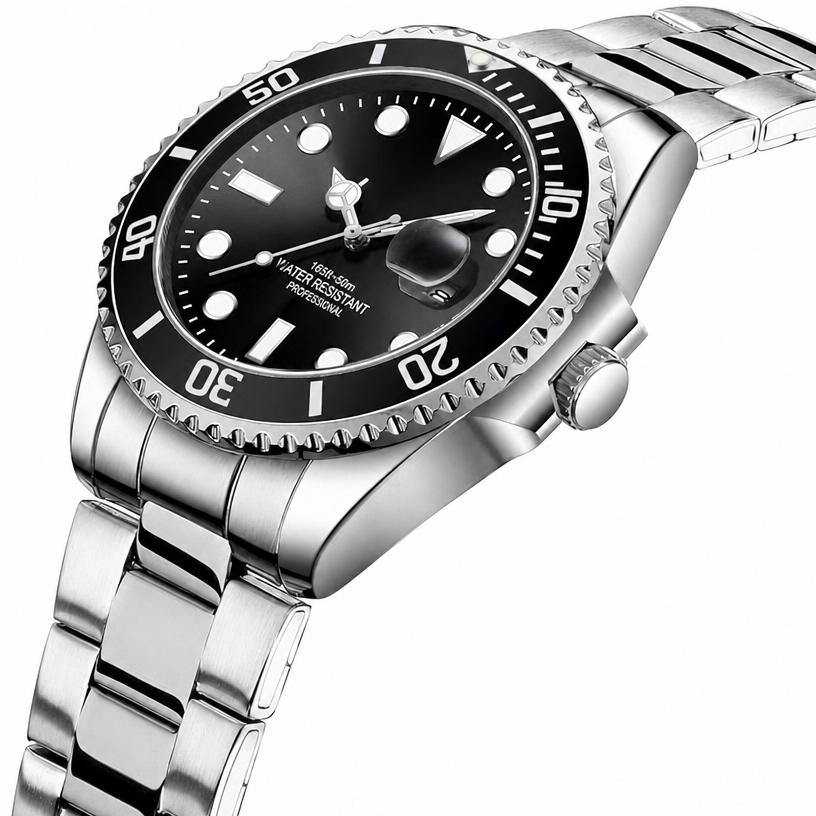 Men's Analog Quartz Watch – Stainless Steel, Round Case, Luminous, Waterproof 30M